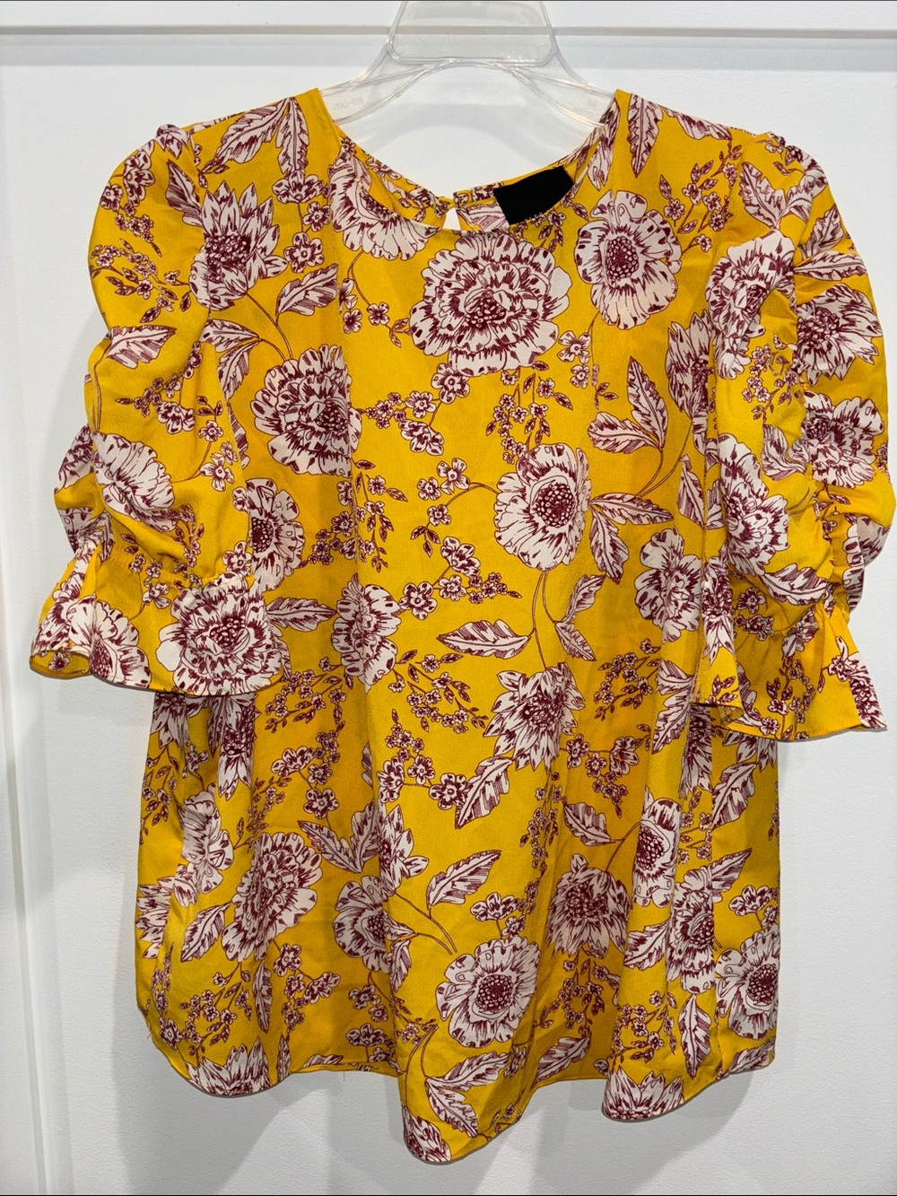 Alex Marie Mustard Floral Puff-Sleeve Blouse